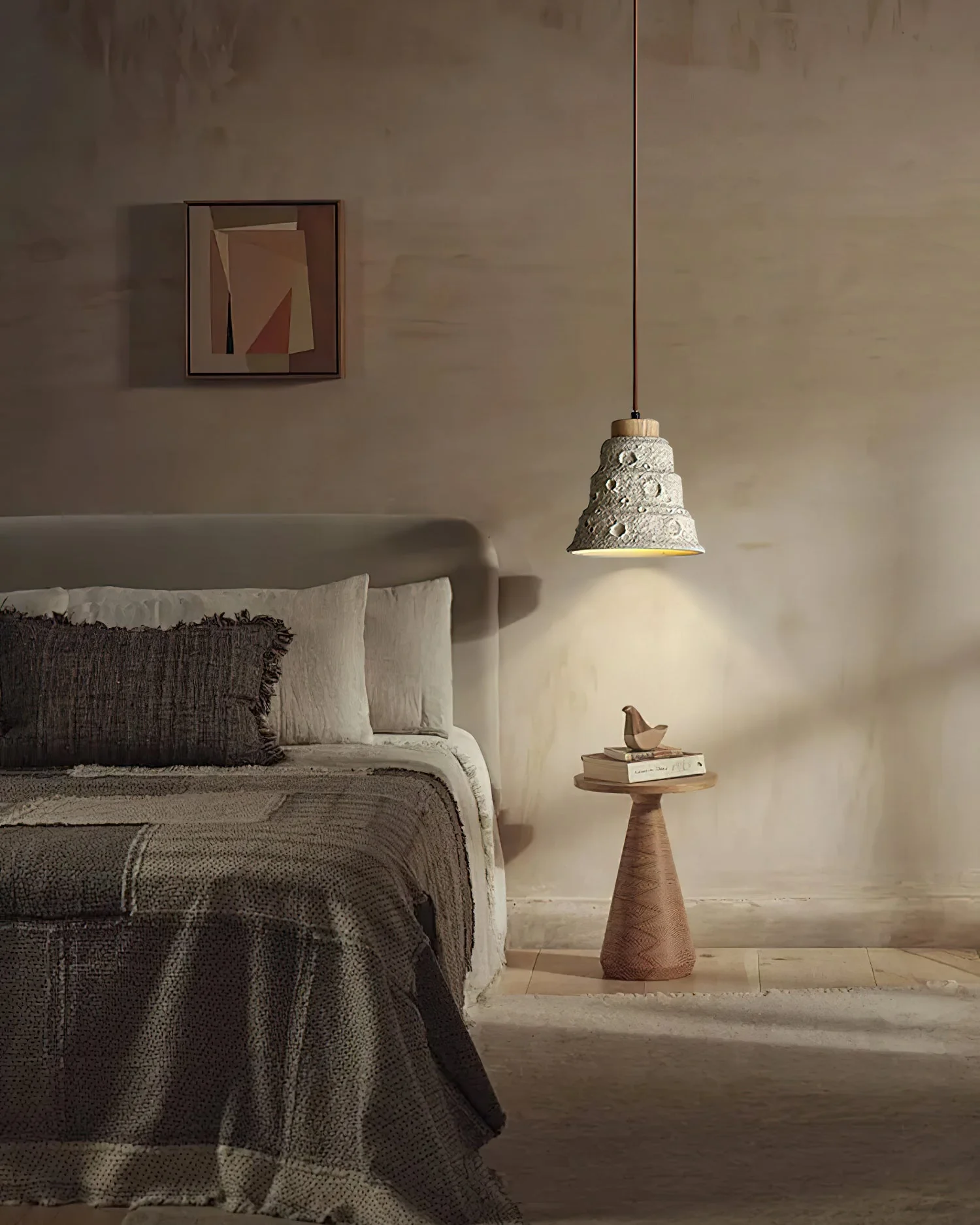 Ilphaeth Nordic Art Bell Stone Wood Pendant Light - Image 9