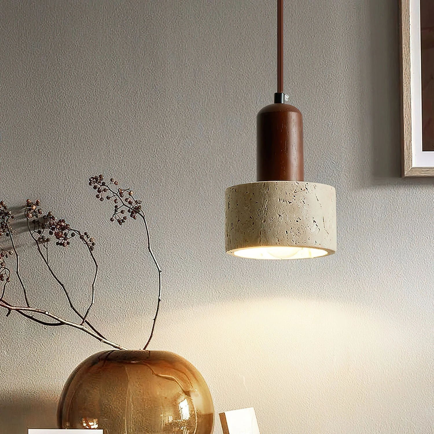 Ilshaa Dual-Material Travertine Pendant Light - Image 2
