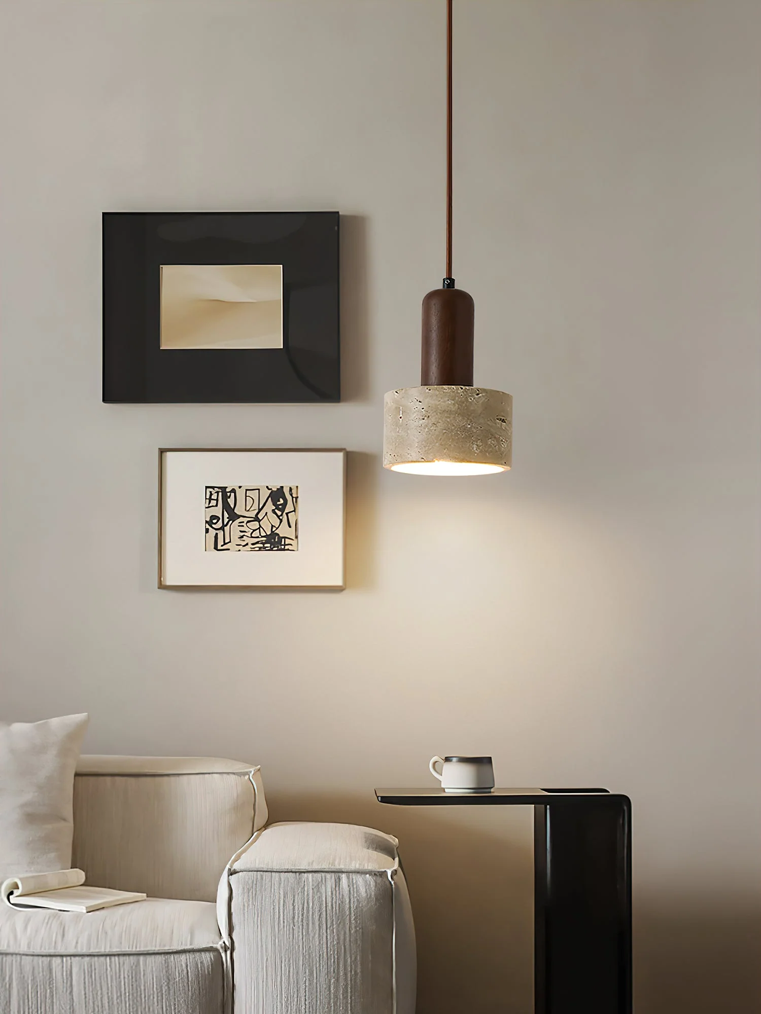 Ilshaa Dual-Material Travertine Pendant Light - Image 5