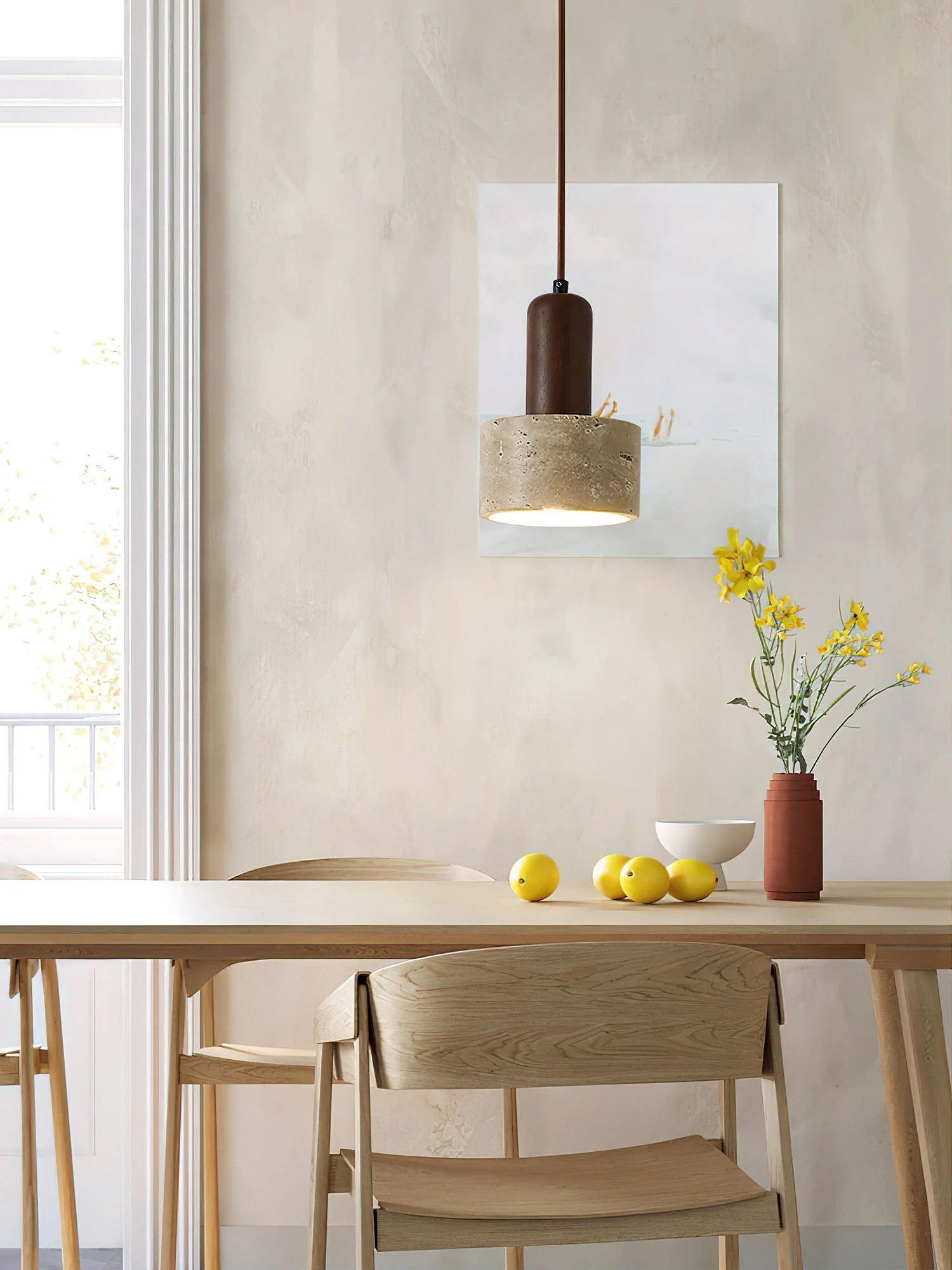 Ilshaa Dual-Material Travertine Pendant Light - Image 7