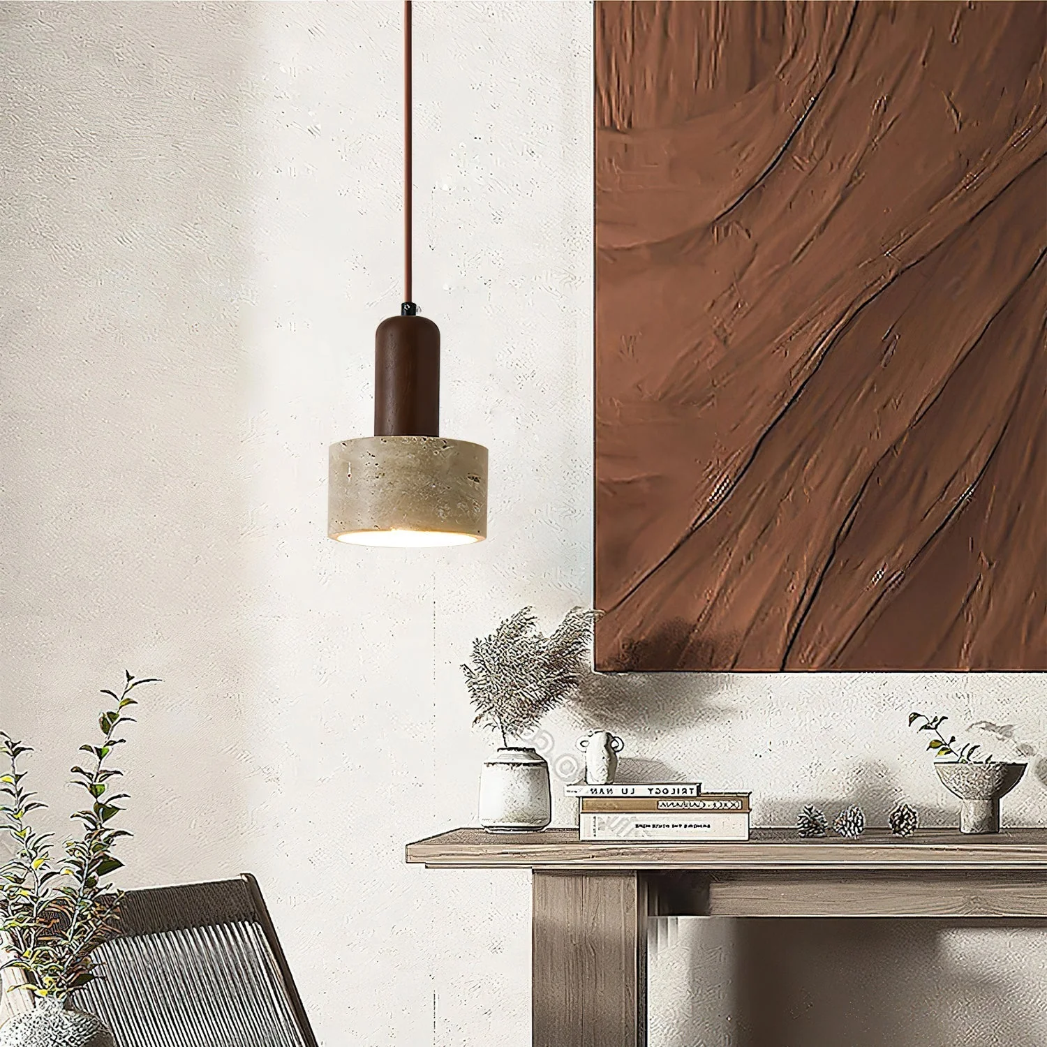 Ilshaa Dual-Material Travertine Pendant Light - Image 8