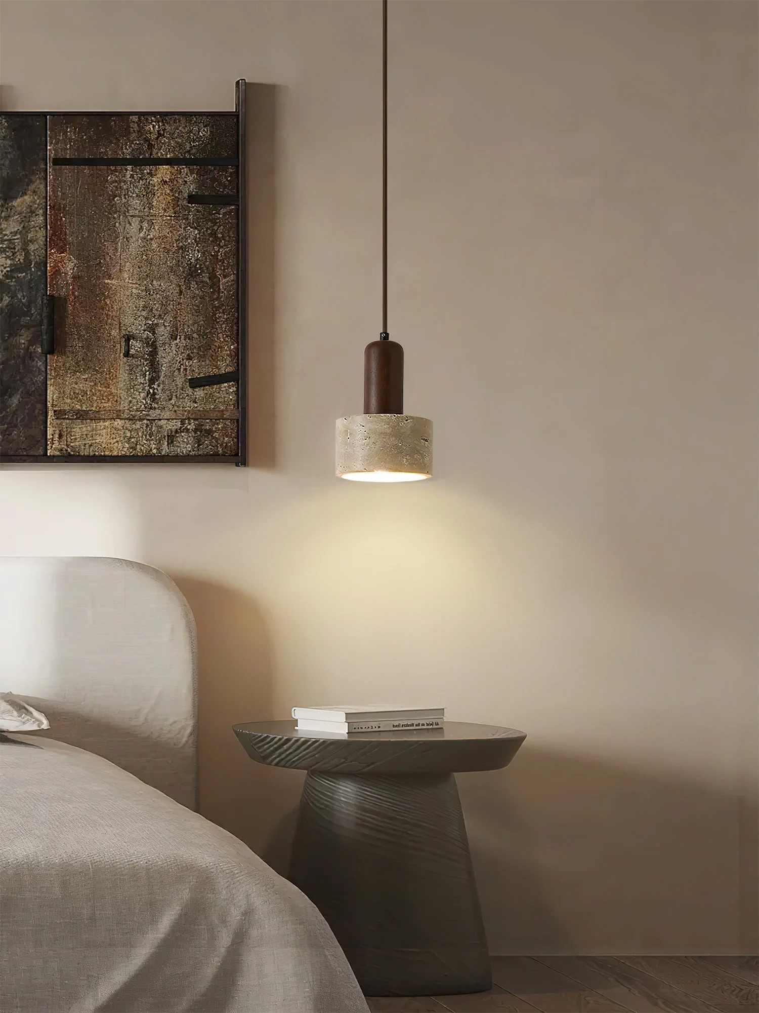 Ilshaa Dual-Material Travertine Pendant Light - Image 9