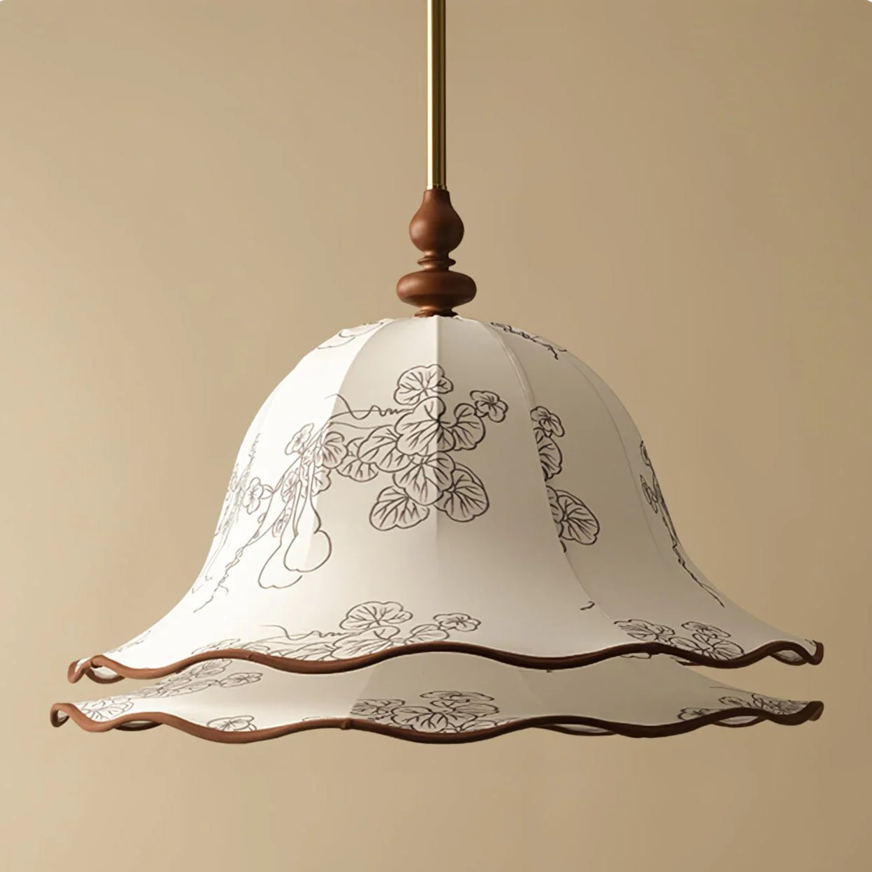 Ilsilis Traditional Elegance Floral Fabric Wood Pendant Lamp - Image 10
