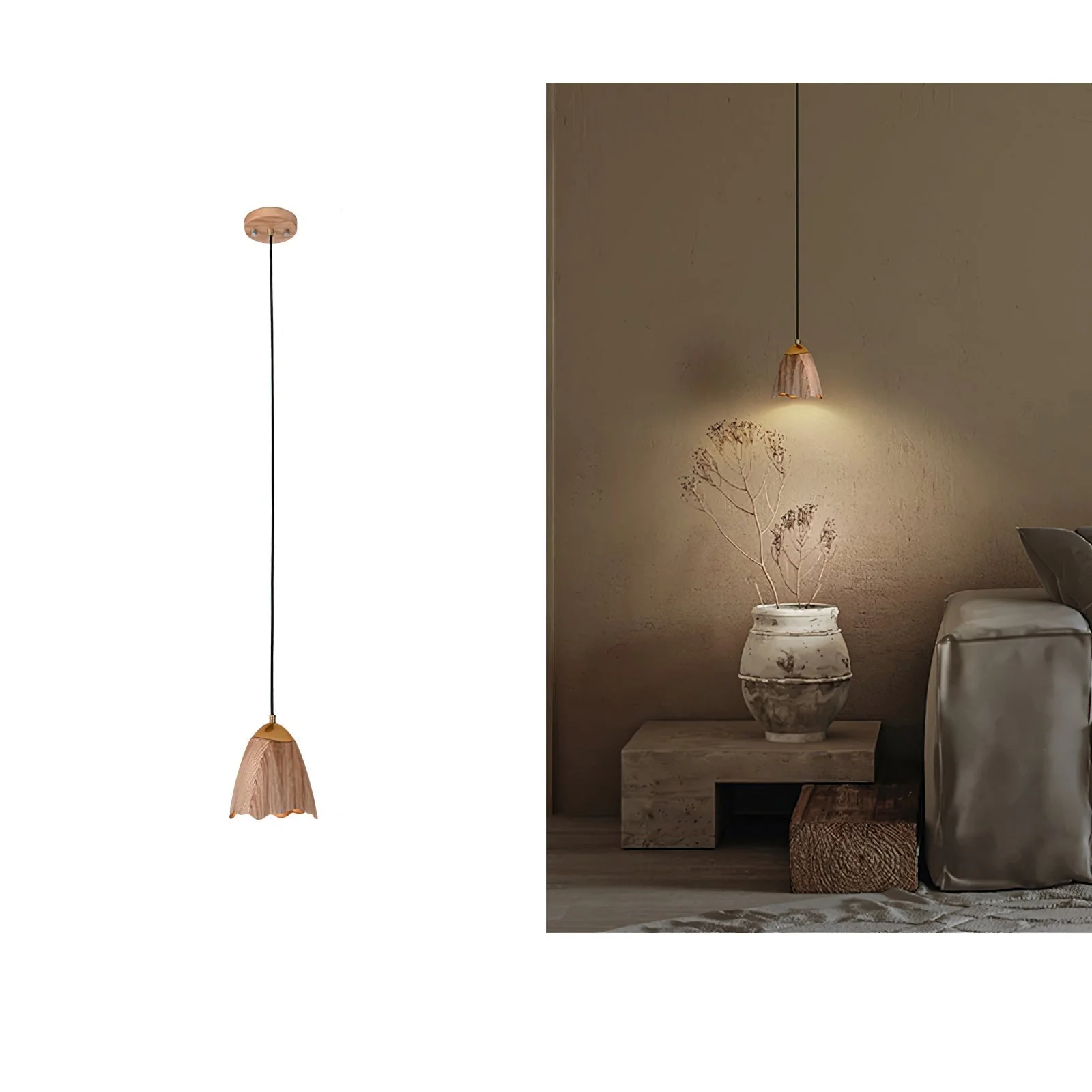Ilvenel Modern Minimalist Bell Wood Pendant Lamp - Image 11