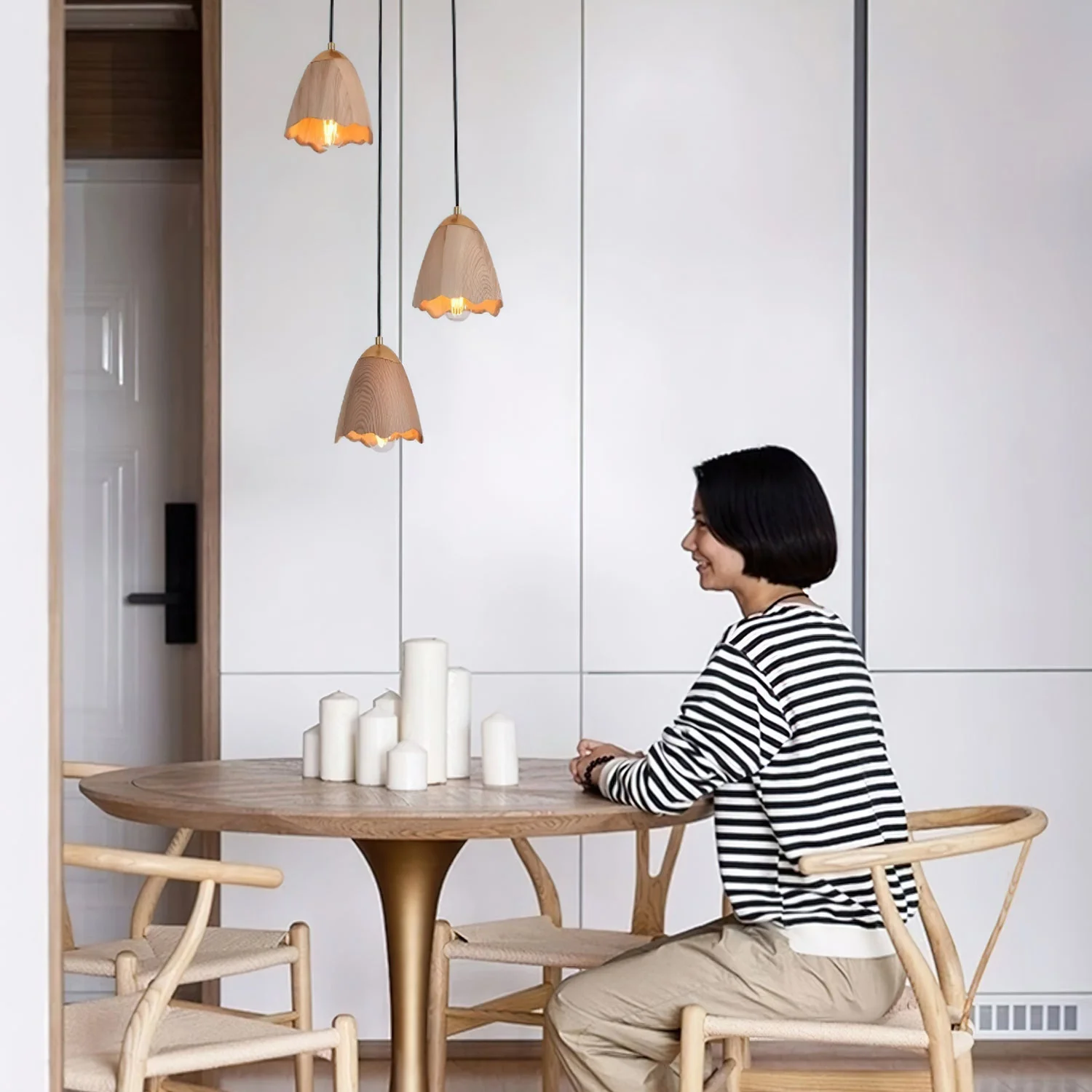 Ilvenel Modern Minimalist Bell Wood Pendant Lamp - Image 30
