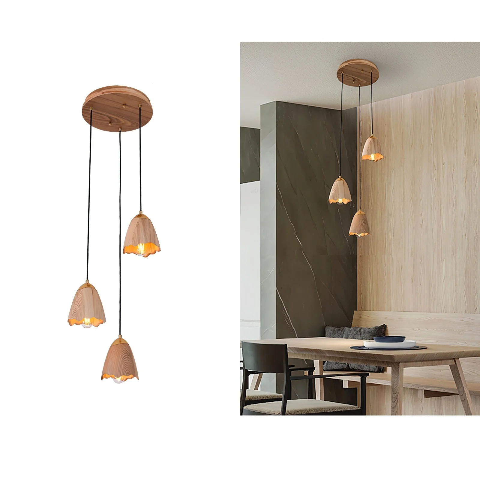 Ilvenel Modern Minimalist Bell Wood Pendant Lamp - Image 31