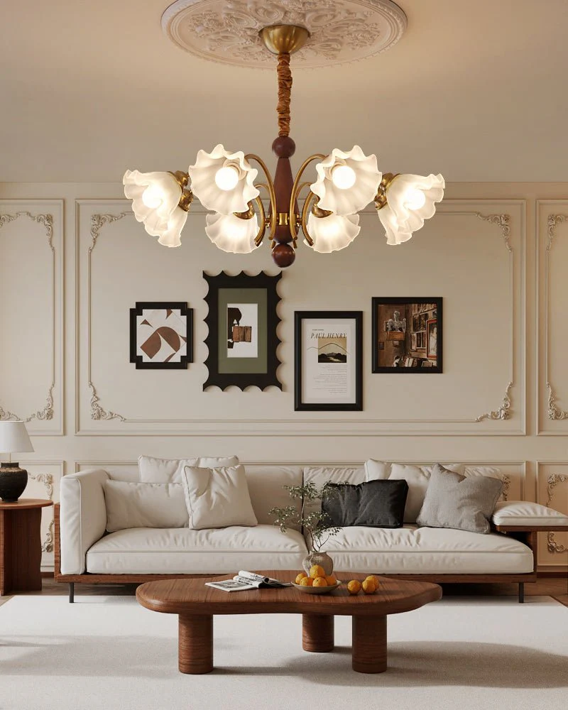Ilvinan Traditional Elegance Wood Glass Chandelier - Image 3
