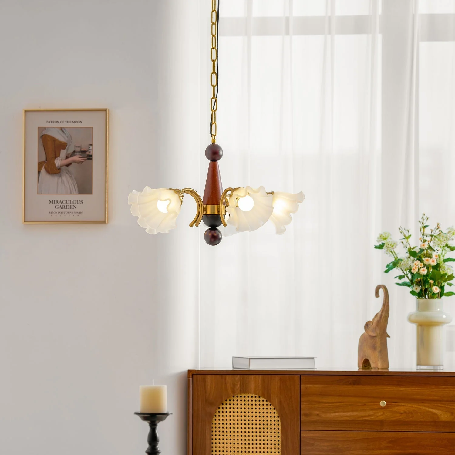 Ilvinan Traditional Elegance Wood Glass Chandelier - Image 43