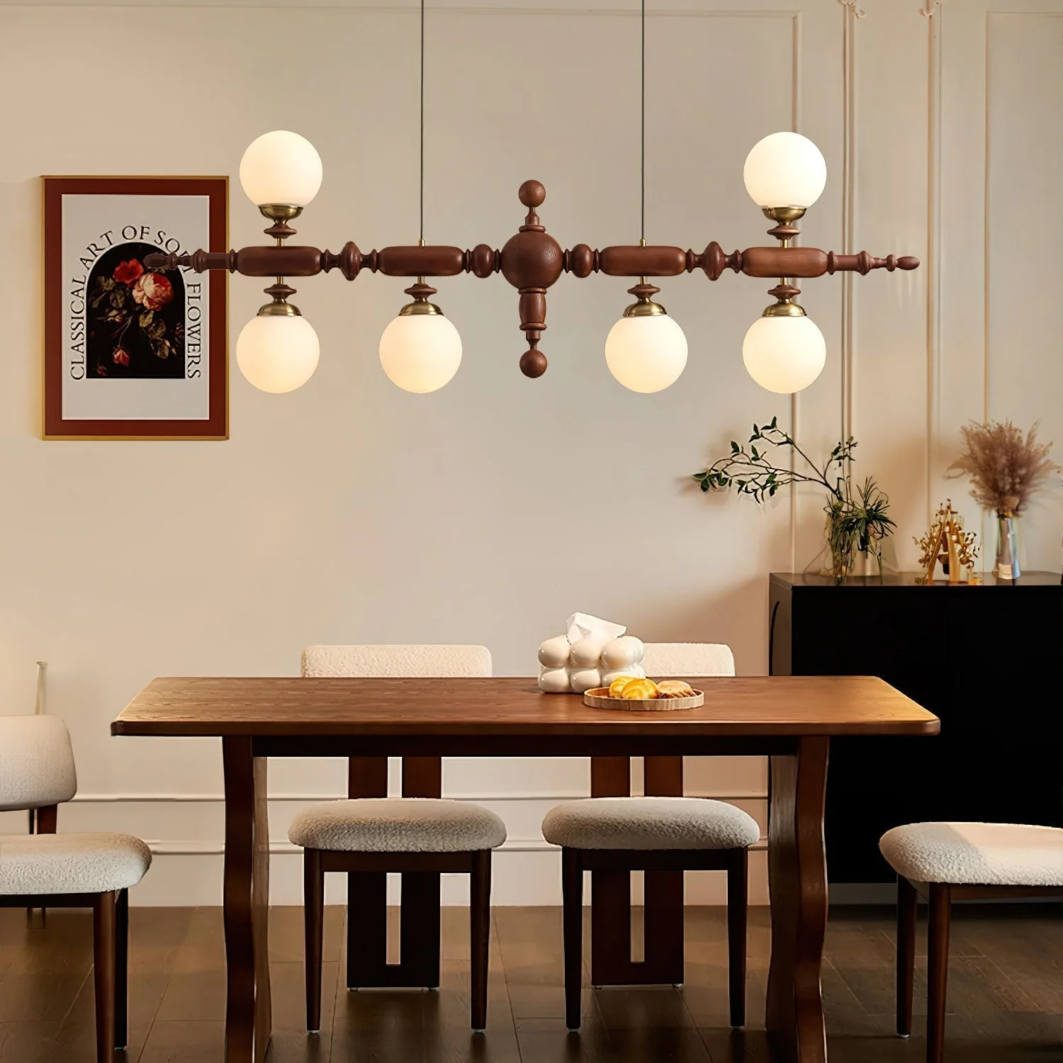 Isilira Classic Wood Glass Linear Pendant Light - Image 4