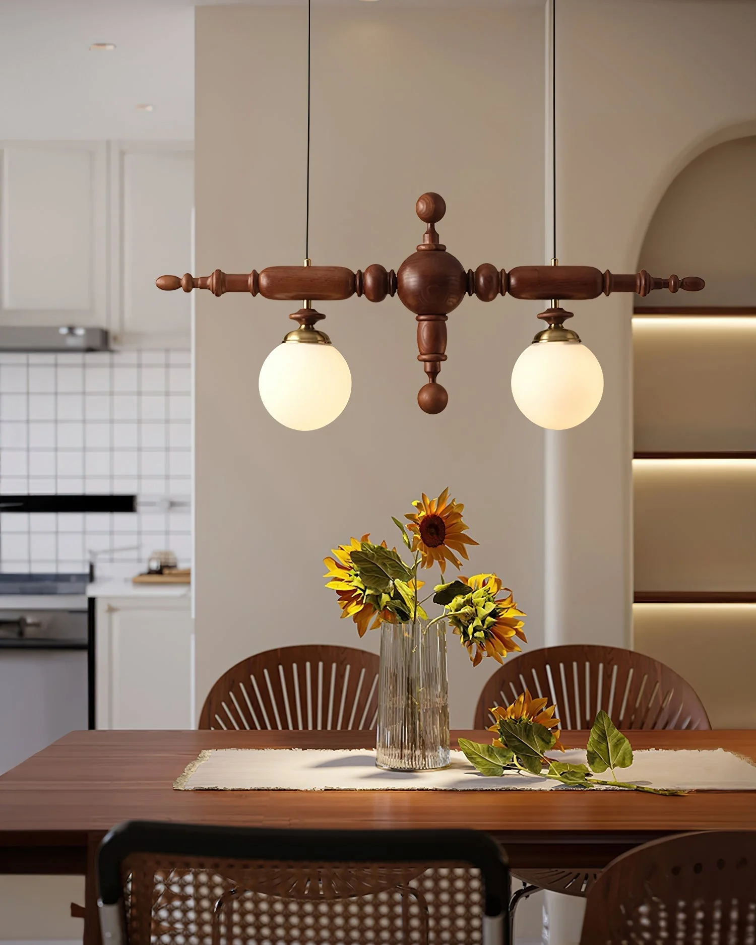 Isilira Classic Wood Glass Linear Pendant Light - Image 9