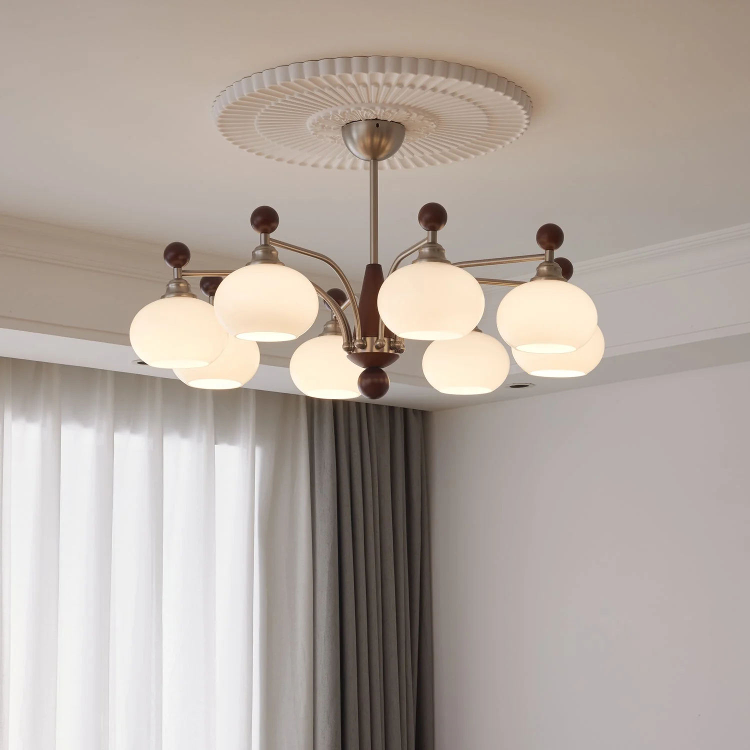 Ivloria Traditional Elegance Orbit Wood Glass Chandelier - Image 10