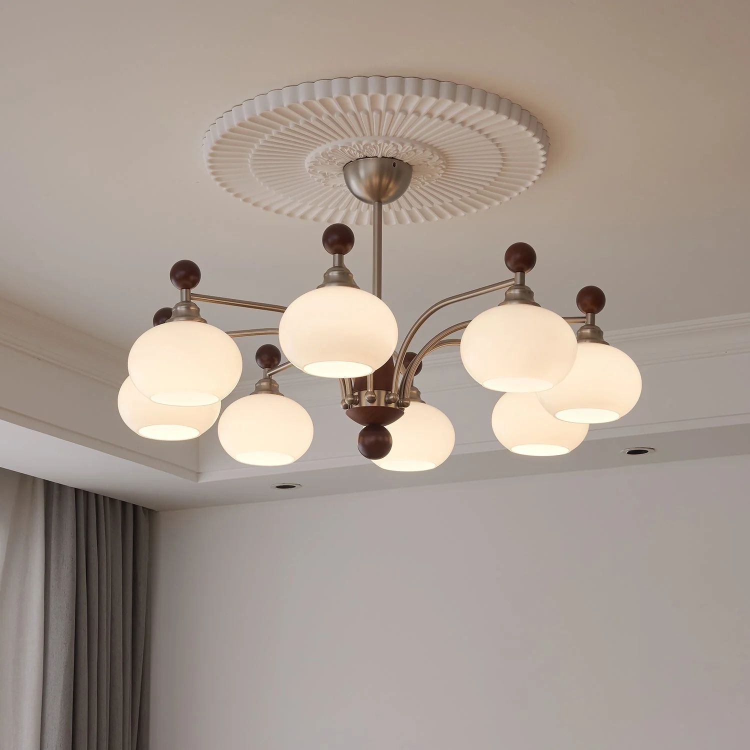Ivloria Traditional Elegance Orbit Wood Glass Chandelier - Image 8