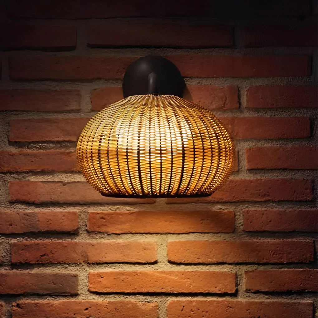 Jarvis Lantern Shaped Modern Rattan Outdoor Wall Lamp - Image 11