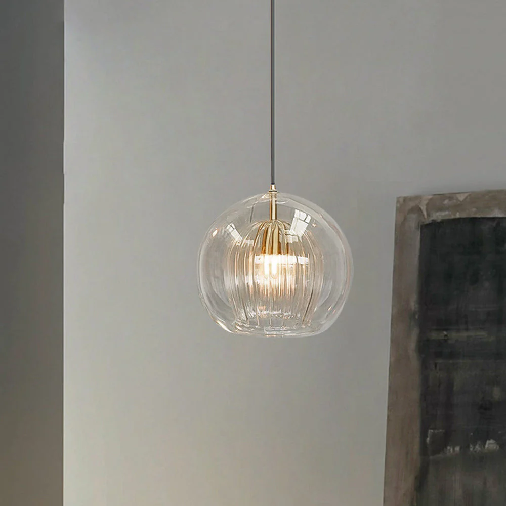 June Glass Globe Pendant Light Clear &Amber - Image 7
