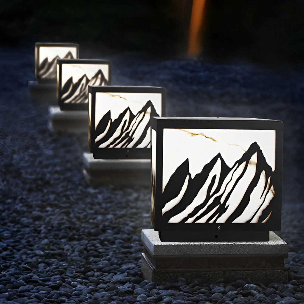 Kace LED Mountain Scenery Steel Outdoor Fence Post Lights - Image 6