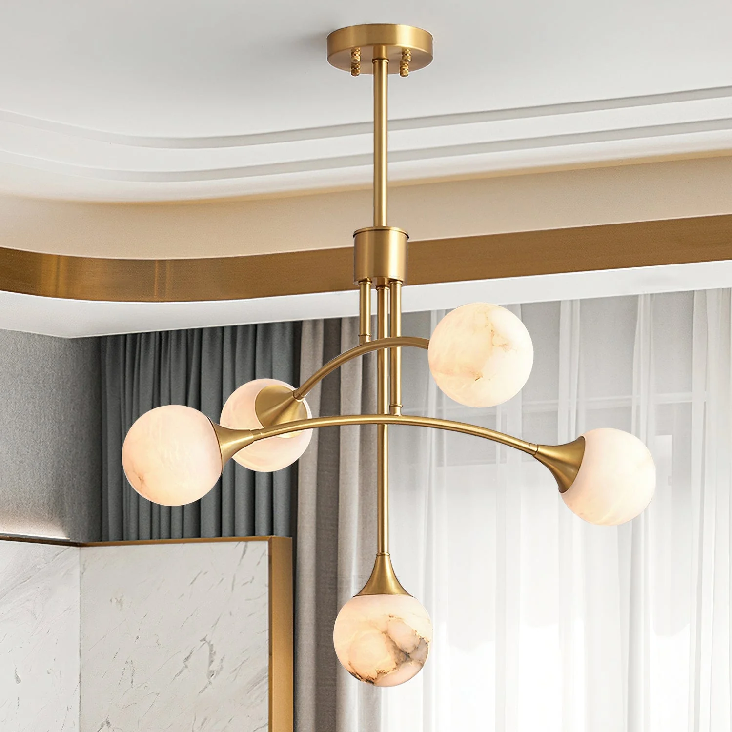 Kael Modern Sputnik Alabaster Chandelier - Image 3