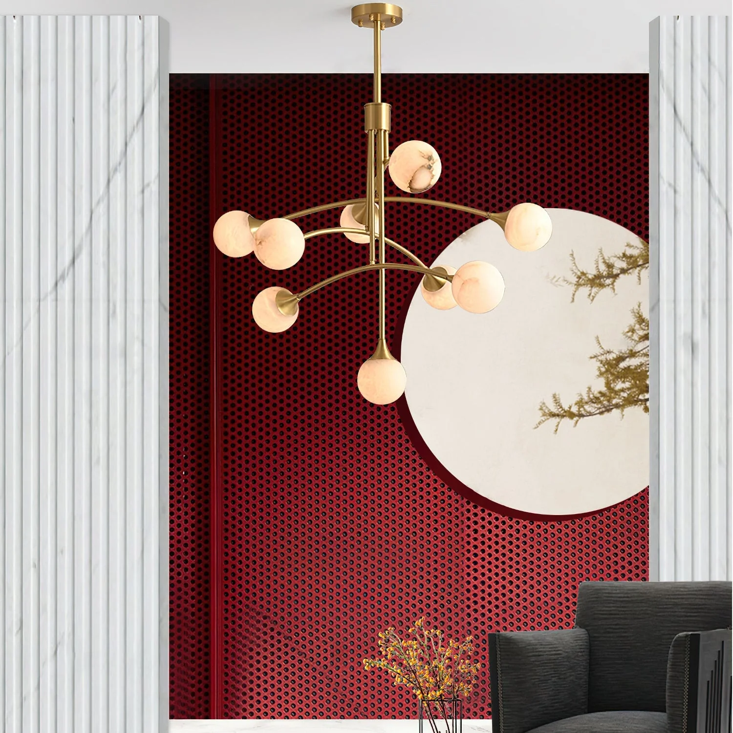 Kael Modern Sputnik Alabaster Chandelier - Image 4