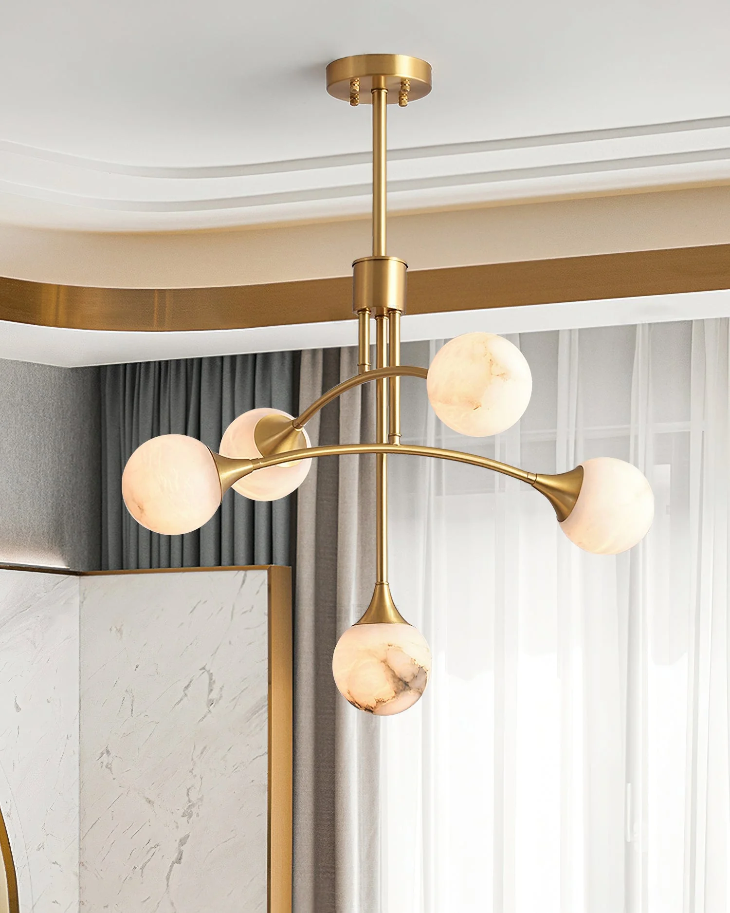 Kael Modern Sputnik Alabaster Chandelier - Image 5