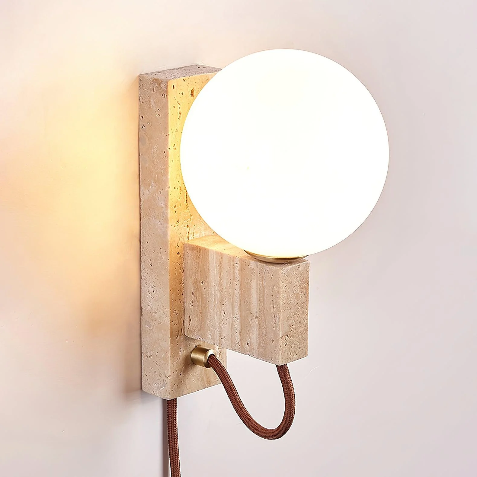 Large Ball Plug Contemporary Travertine Wall Light - Image 11