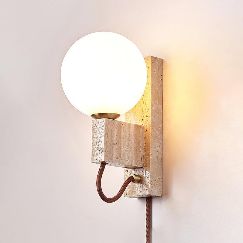 Large Ball Plug Contemporary Travertine Wall Light - Image 14
