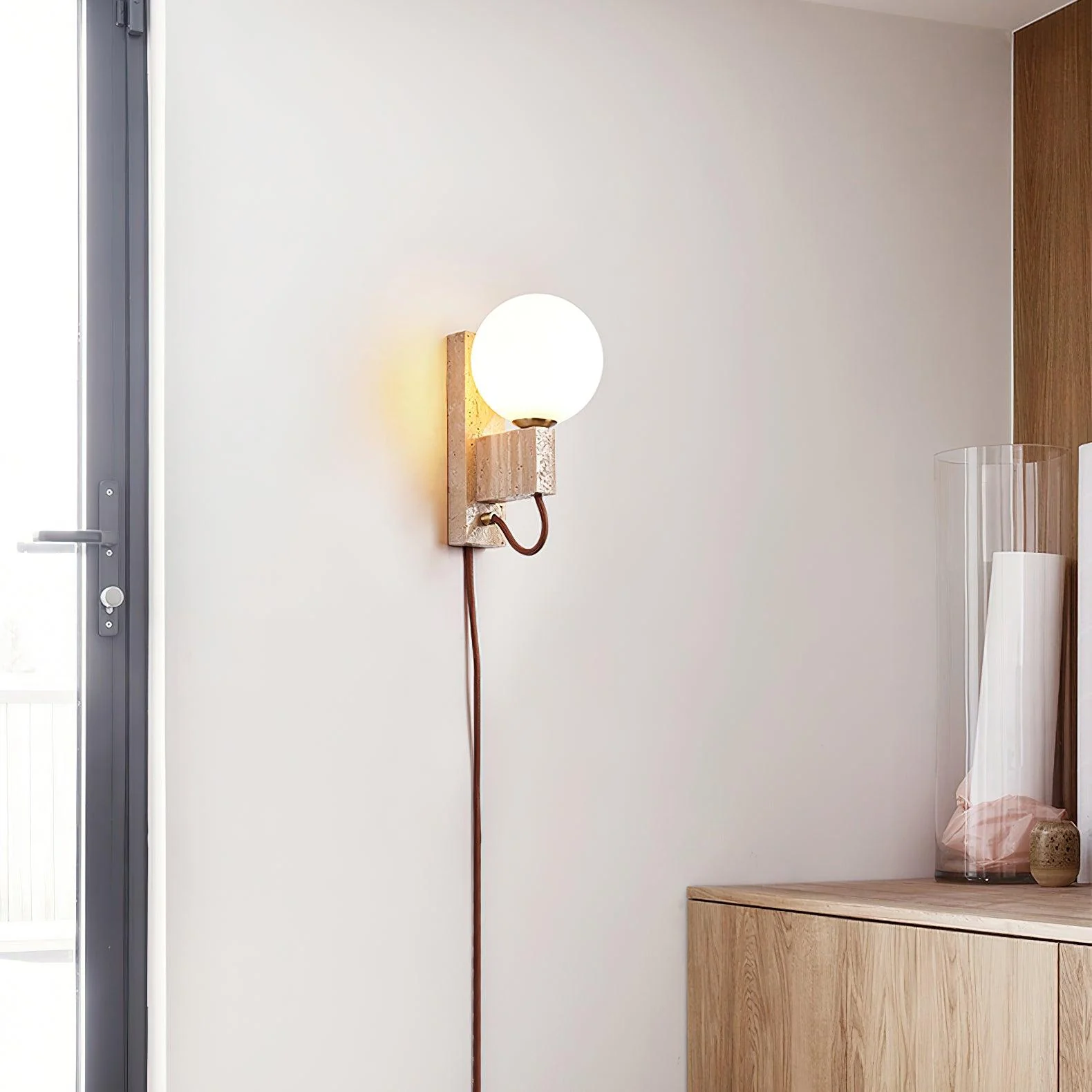 Large Ball Plug Contemporary Travertine Wall Light - Image 4