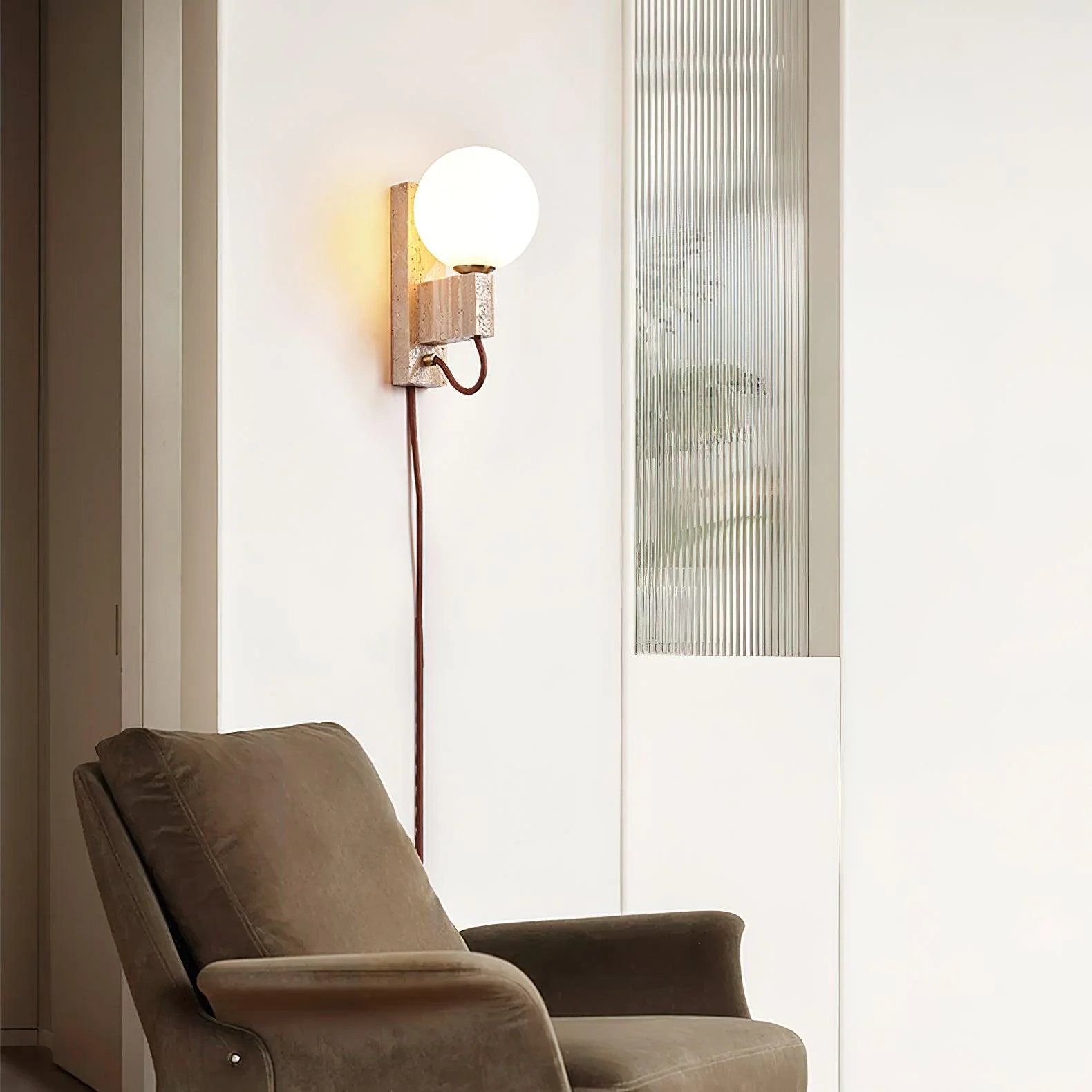 Large Ball Plug Contemporary Travertine Wall Light - Image 5