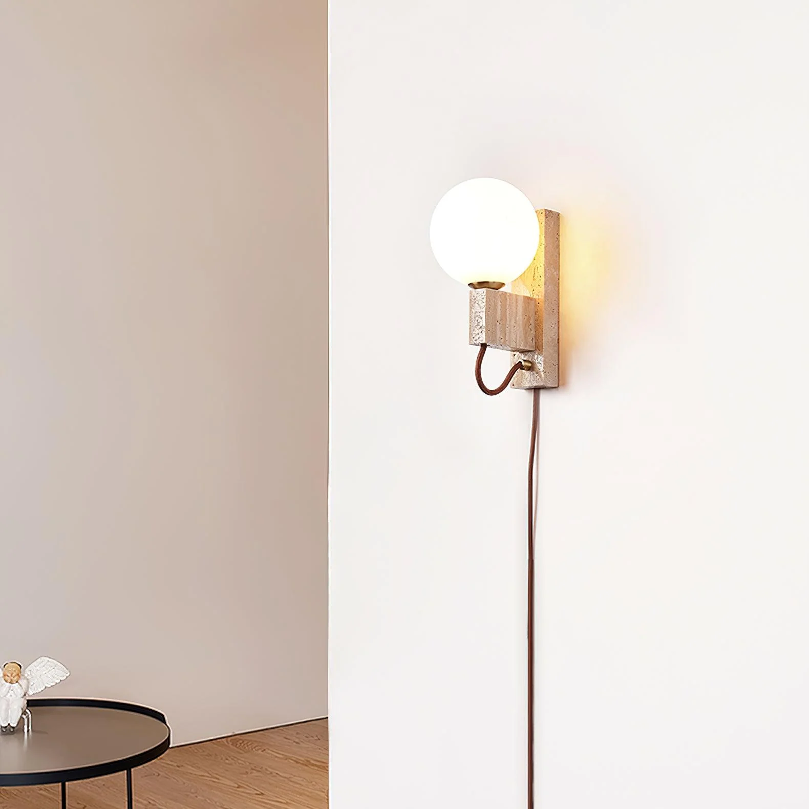Large Ball Plug Contemporary Travertine Wall Light - Image 6