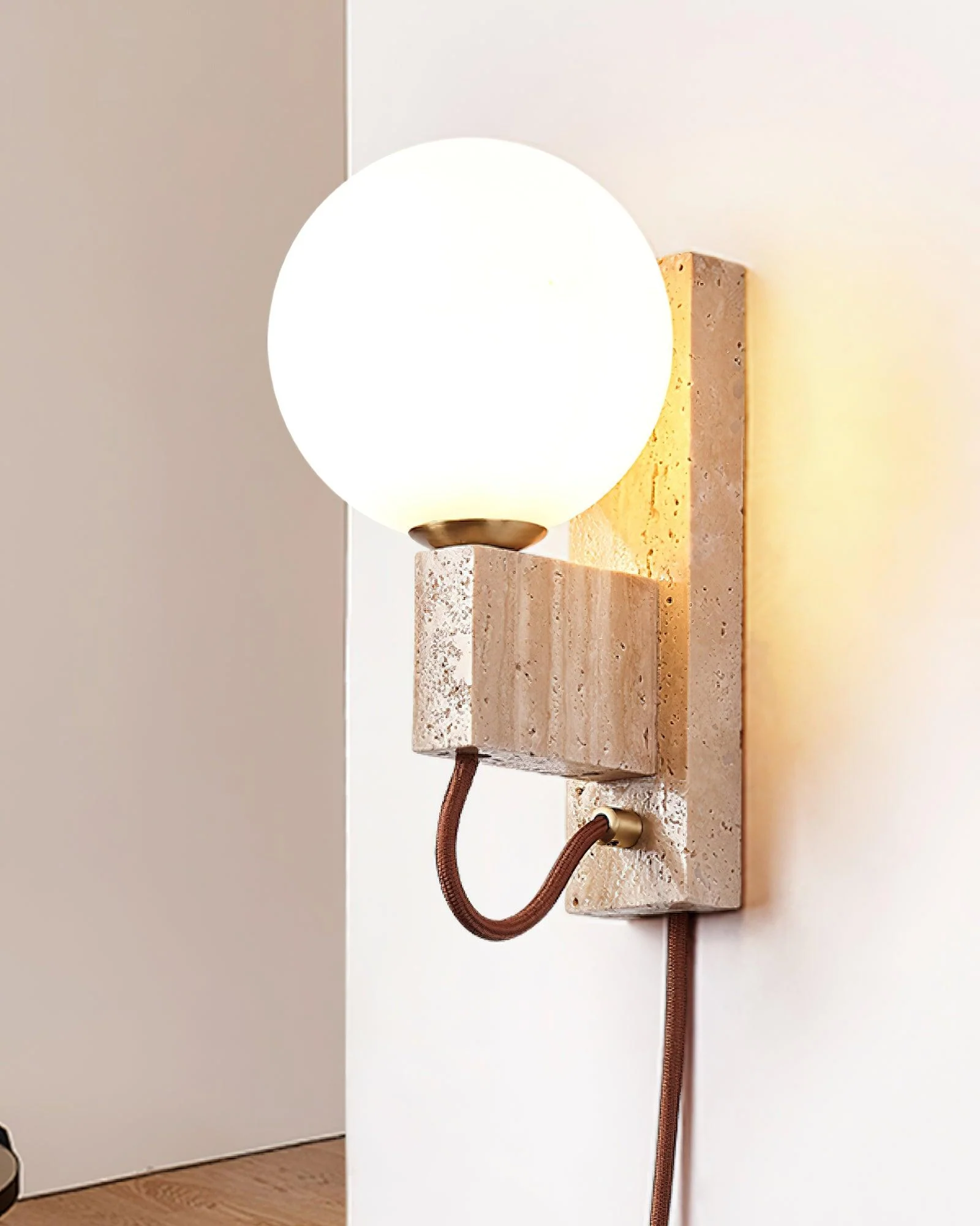 Large Ball Plug Contemporary Travertine Wall Light - Image 8