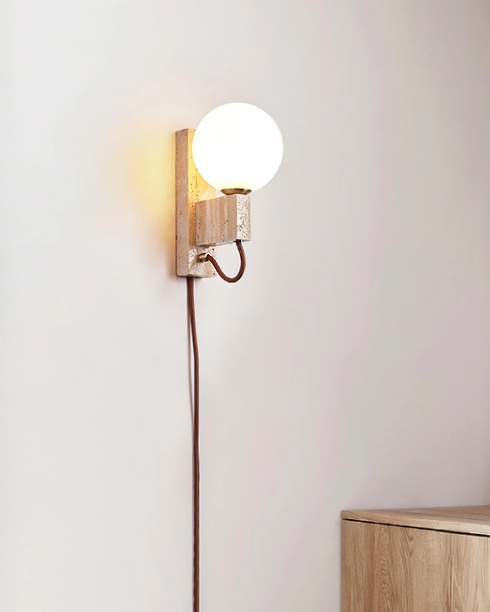 Large Ball Plug Contemporary Travertine Wall Light - Image 9
