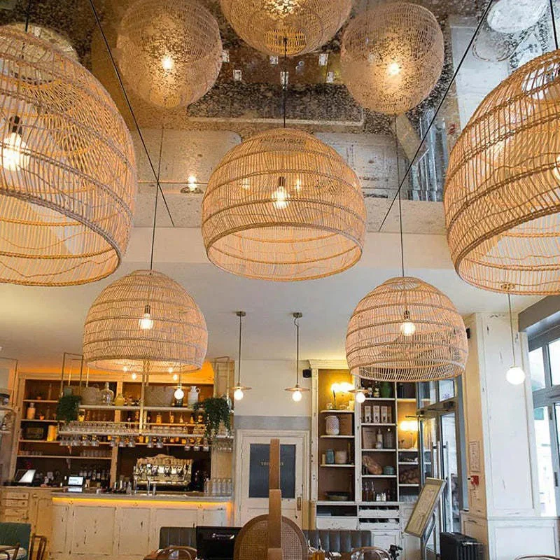 Lian Rattan Bamboo Lampshade Hand Knitted Pendant Light - Image 10