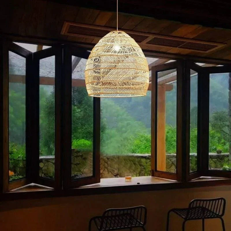 Lian Rattan Bamboo Lampshade Hand Knitted Pendant Light - Image 7