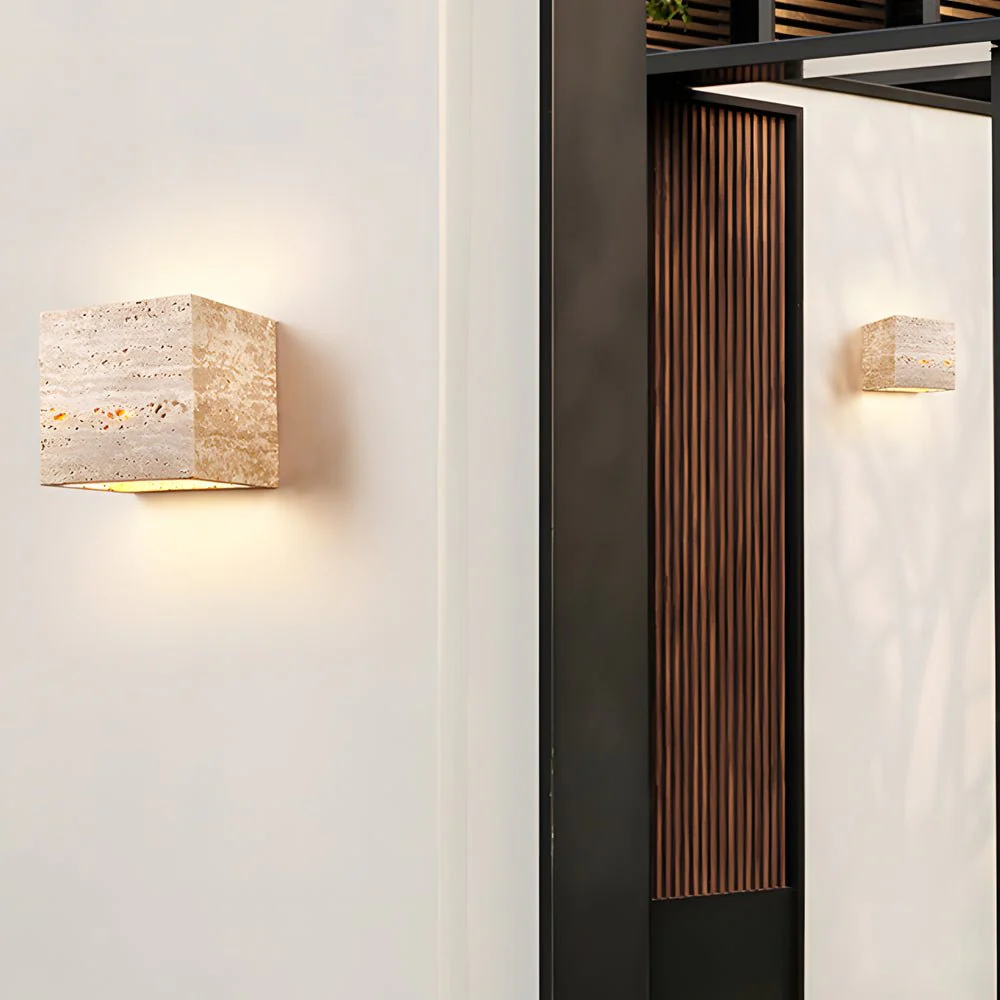 Lighth Wabi-Sabi Yellow Travertine Outdoor Wall Sconce - Image 3