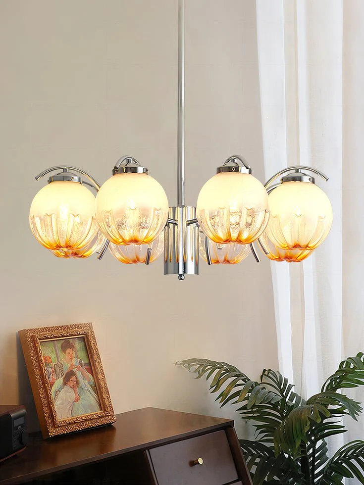 Chandelier Chrome Curved Arms with Frosted Globe Shades - Image 10
