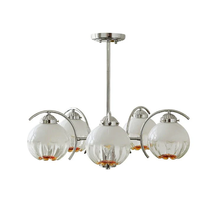 Chandelier Chrome Curved Arms with Frosted Globe Shades - Image 11