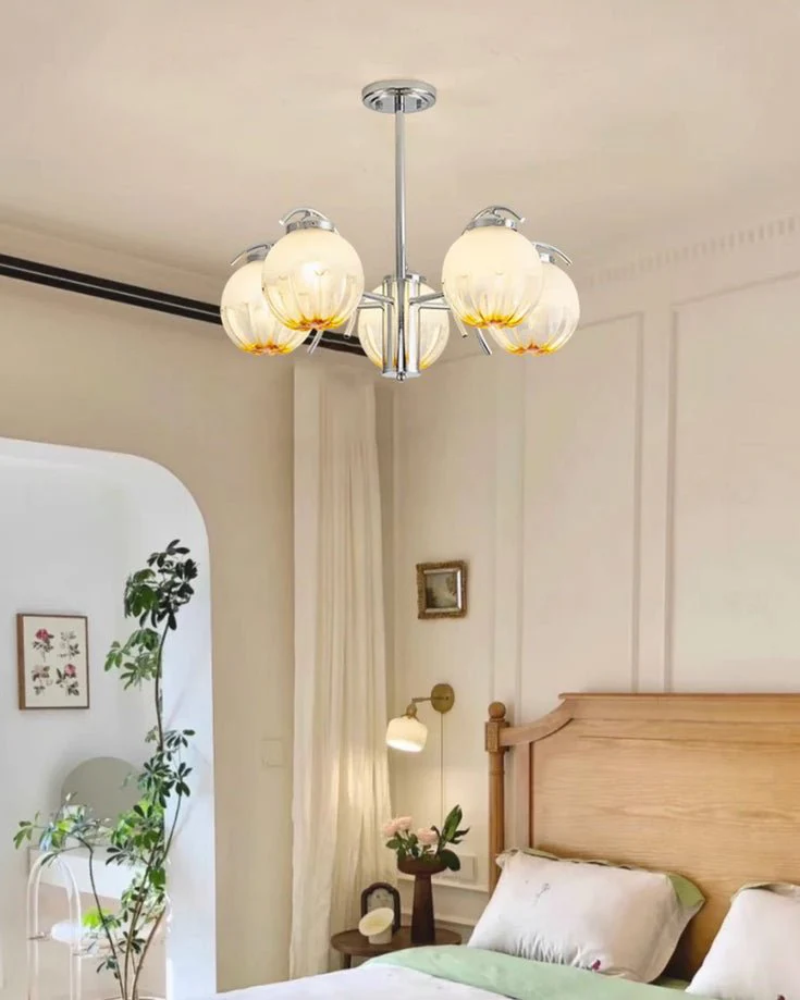 Chandelier Chrome Curved Arms with Frosted Globe Shades - Image 13