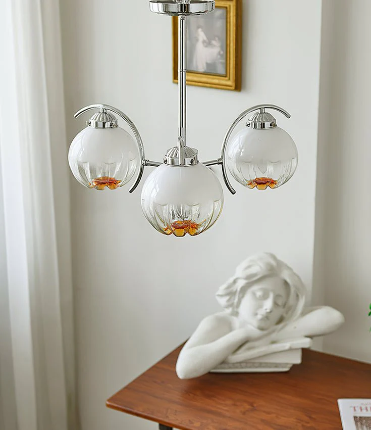 Chandelier Chrome Curved Arms with Frosted Globe Shades - Image 14