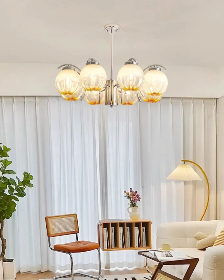Chandelier Chrome Curved Arms with Frosted Globe Shades - Image 17