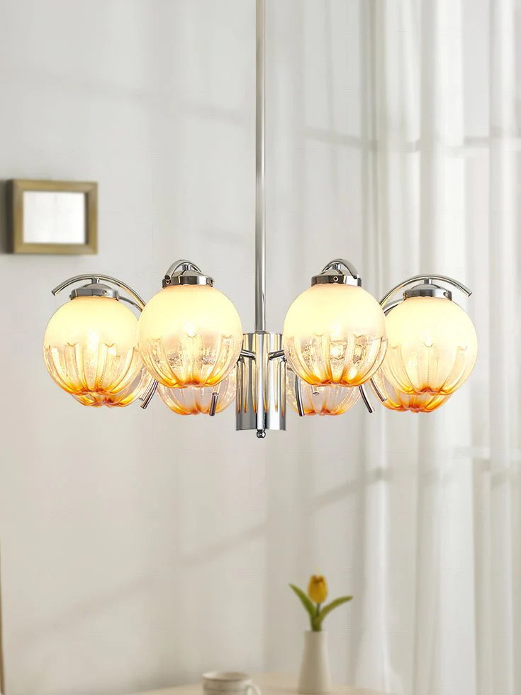 Chandelier Chrome Curved Arms with Frosted Globe Shades - Image 19