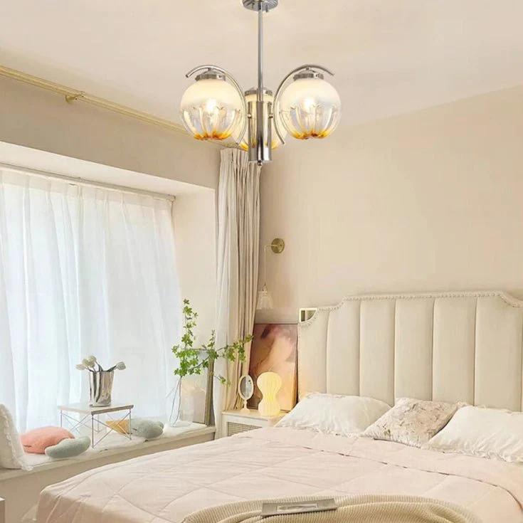 Chandelier Chrome Curved Arms with Frosted Globe Shades - Image 20