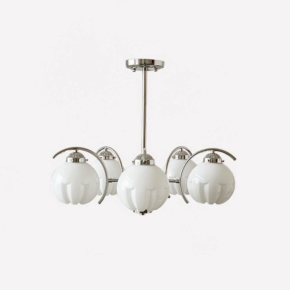 Chandelier Chrome Curved Arms with Frosted Globe Shades - Image 24