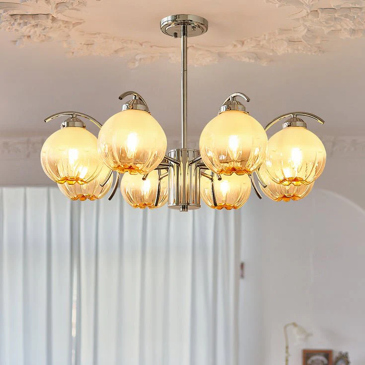 Chandelier Chrome Curved Arms with Frosted Globe Shades - Image 28