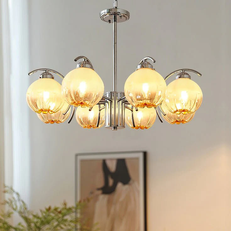 Chandelier Chrome Curved Arms with Frosted Globe Shades - Image 29