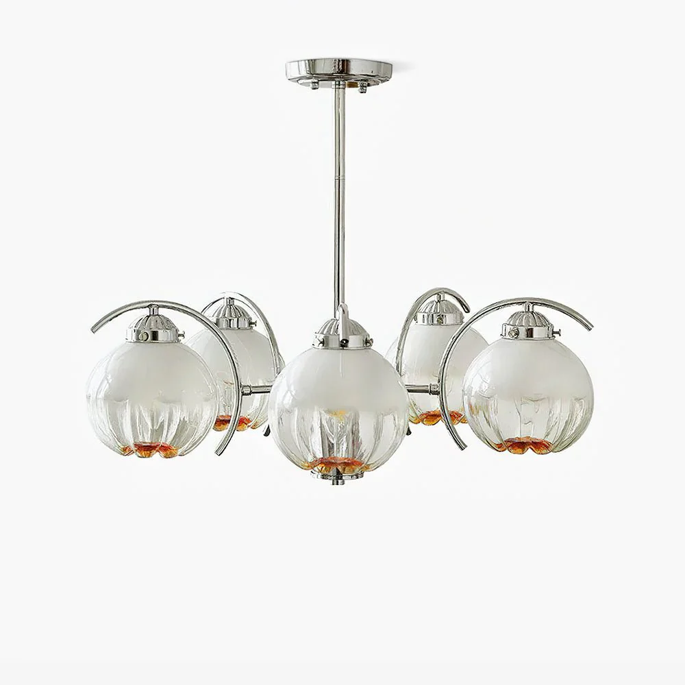 Chandelier Chrome Curved Arms with Frosted Globe Shades - Image 38