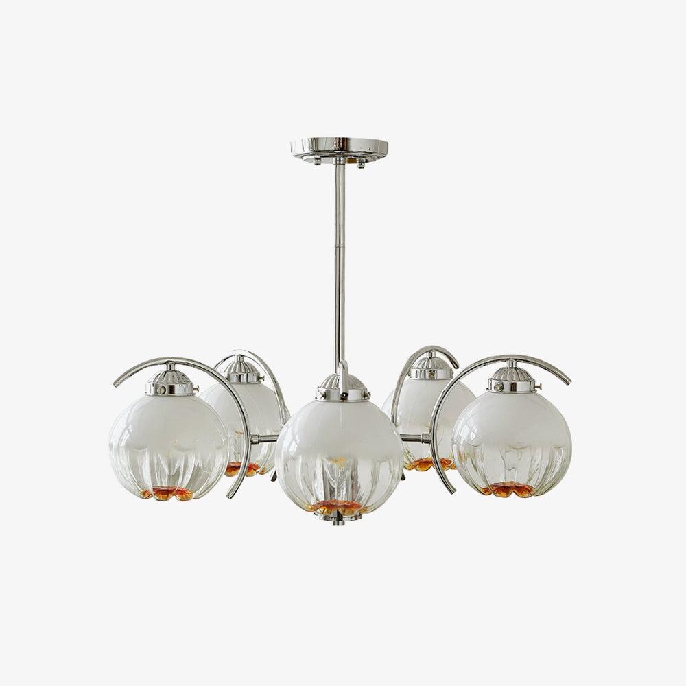 Chandelier Chrome Curved Arms with Frosted Globe Shades - Image 5