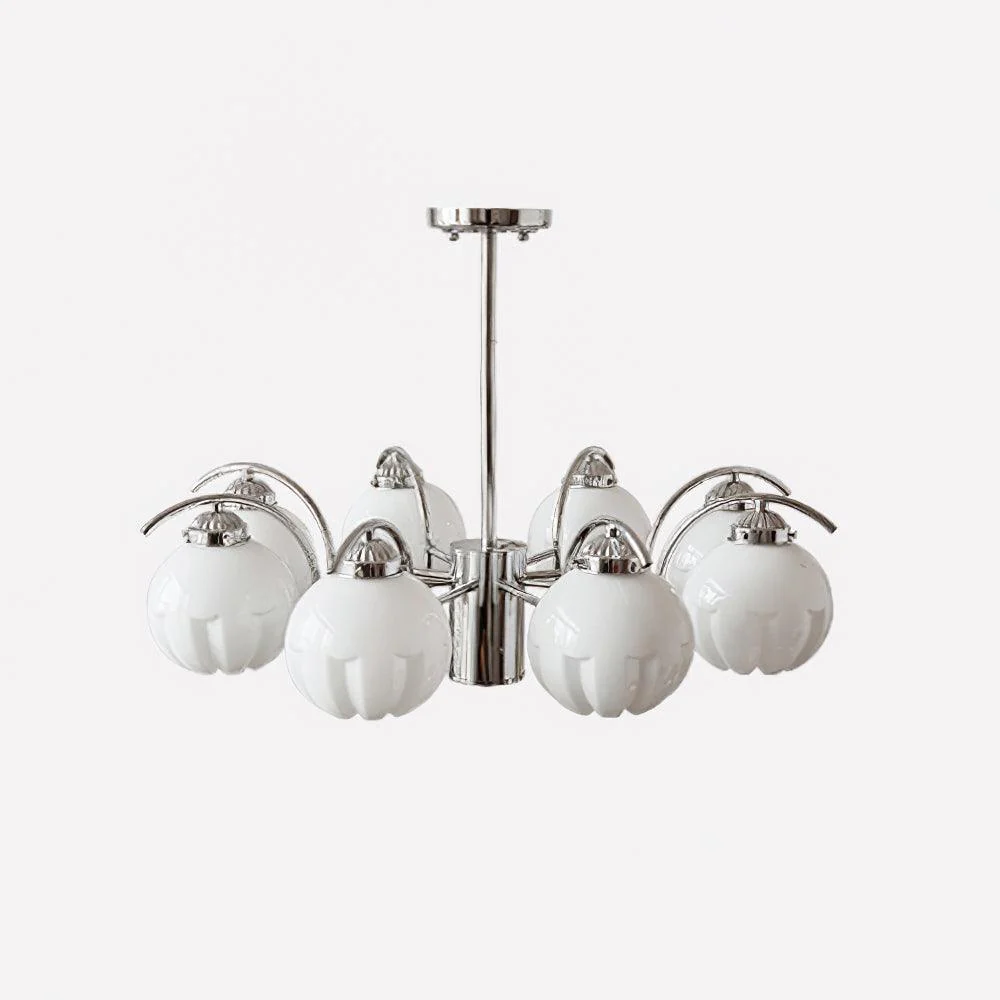 Chandelier Chrome Curved Arms with Frosted Globe Shades - Image 6
