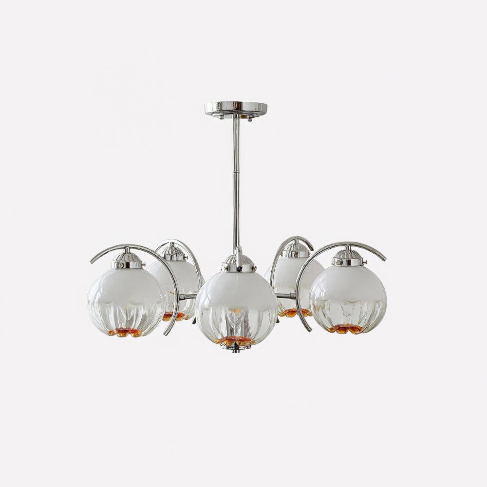 Chandelier Chrome Curved Arms with Frosted Globe Shades - Image 8