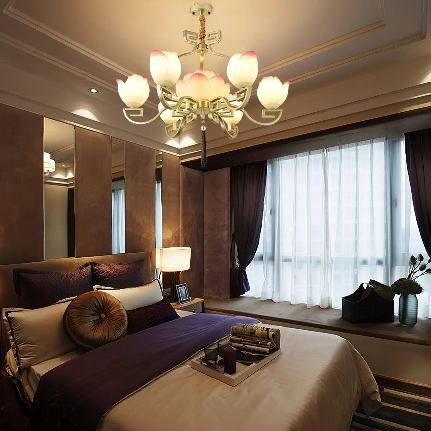 Lotus Oriental Resin Chandelier - Image 3
