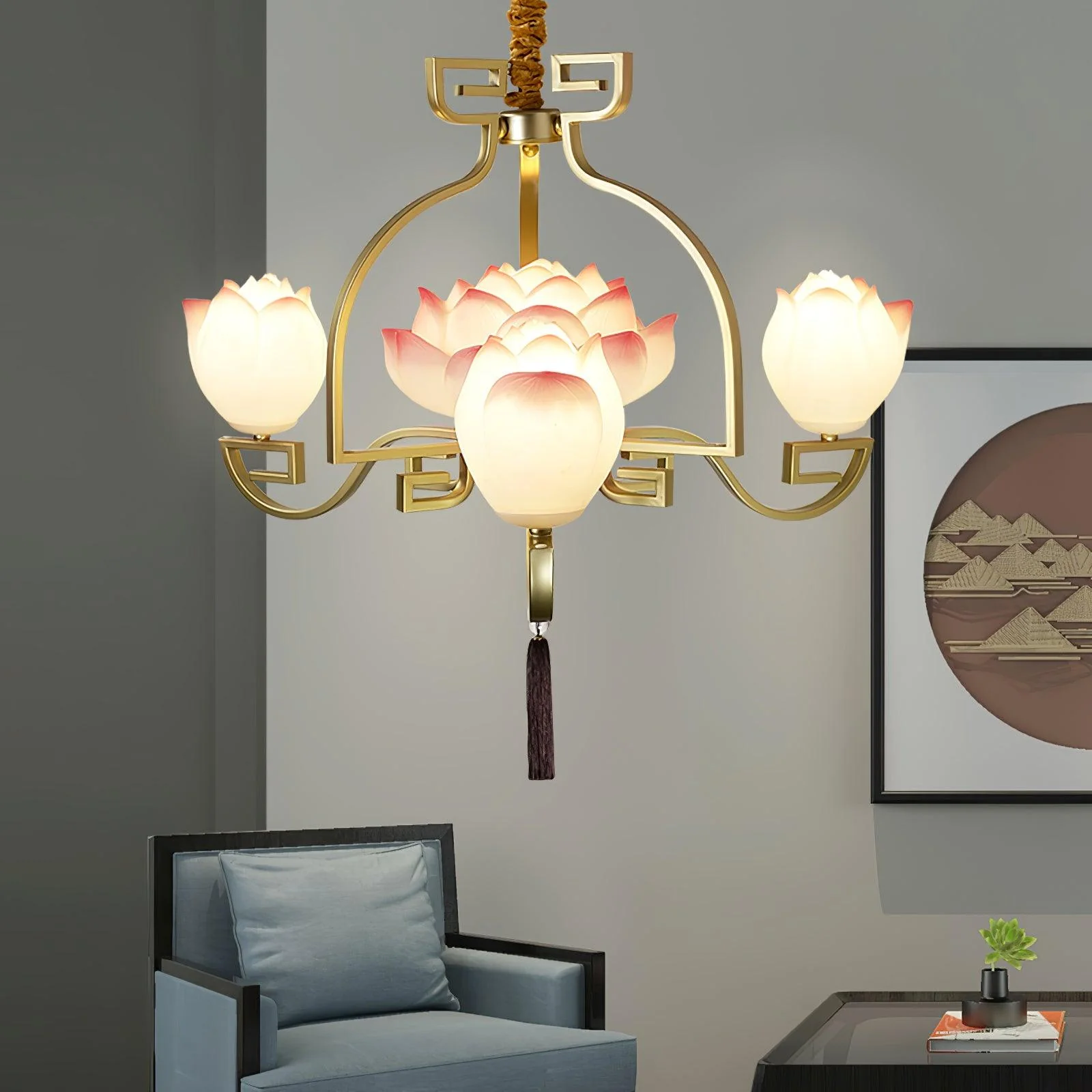 Lotus Oriental Resin Chandelier - Image 4