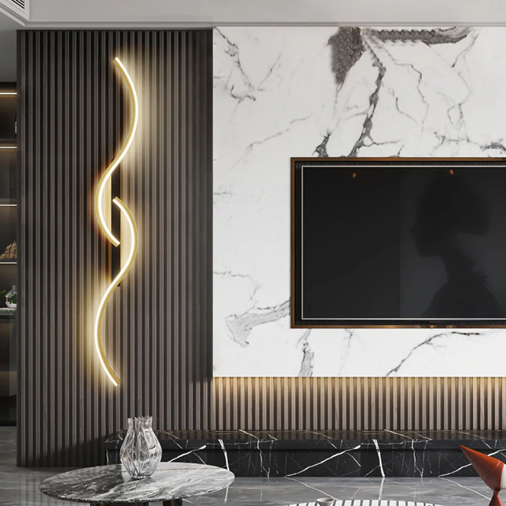 Lumor Modern Linear Wave Bedroom Wall Lamp, Black/Gold - Image 5
