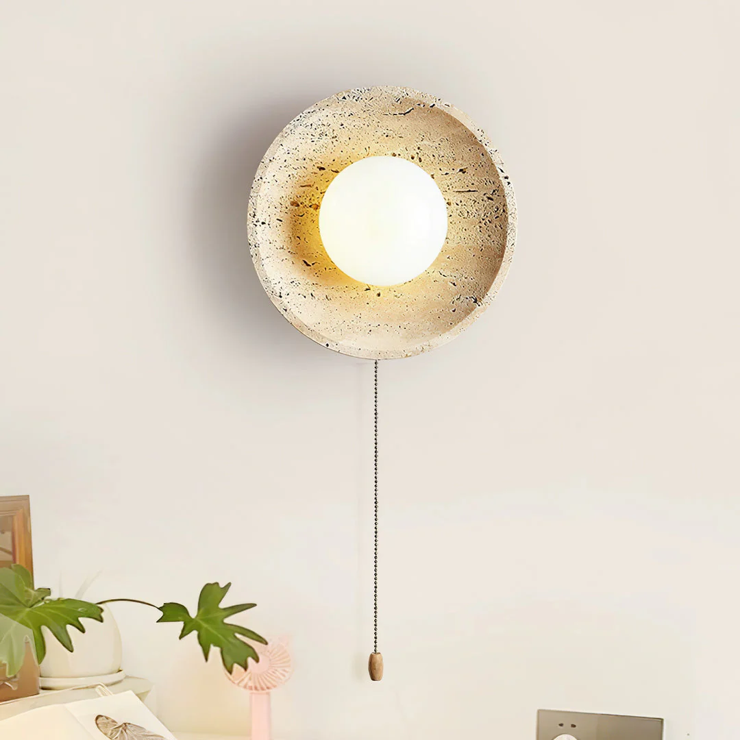 Lunar Minimalist Travertine Halo Ring Wall Light - Image 10